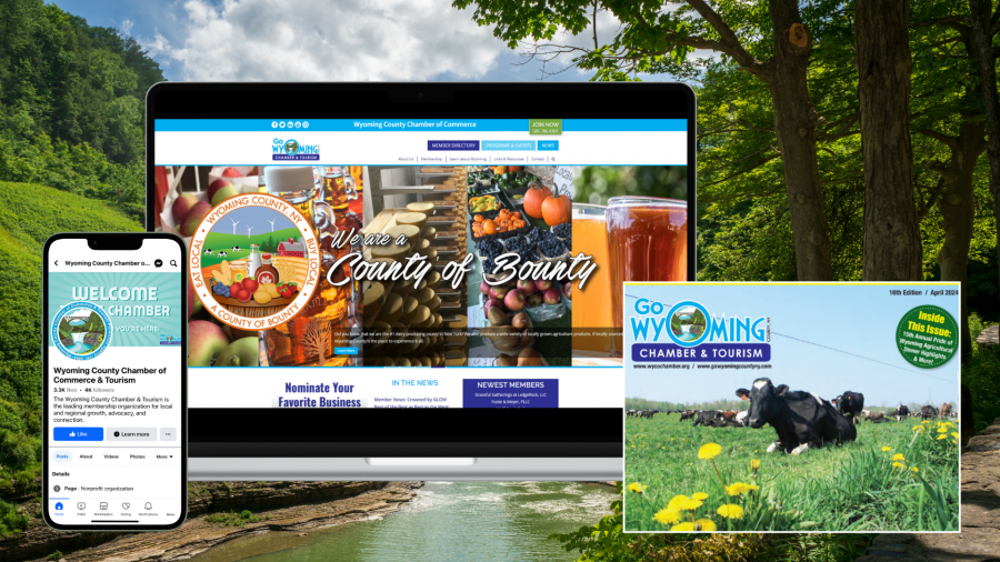 Wyoming County Chamber Website Mockup on Laptop, Tablet, and Phone