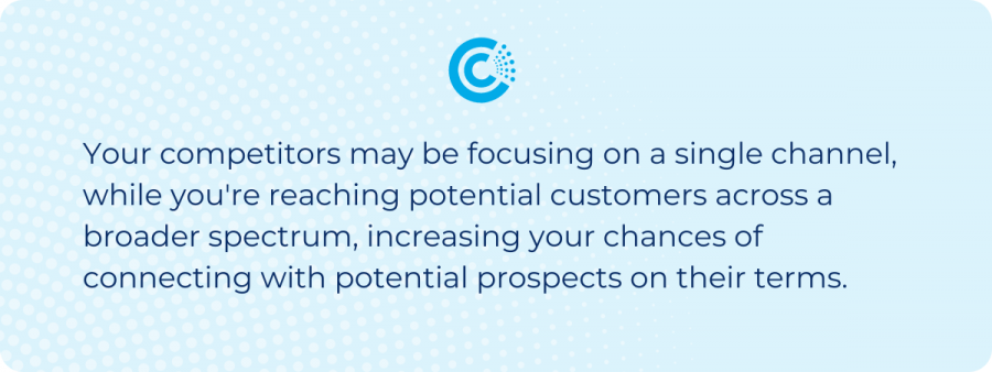 Your competitors may be focusing on a single channel, while you're reaching potential customers across a broader spectrum, increasing your chances of connecting with potential prospects on their terms.